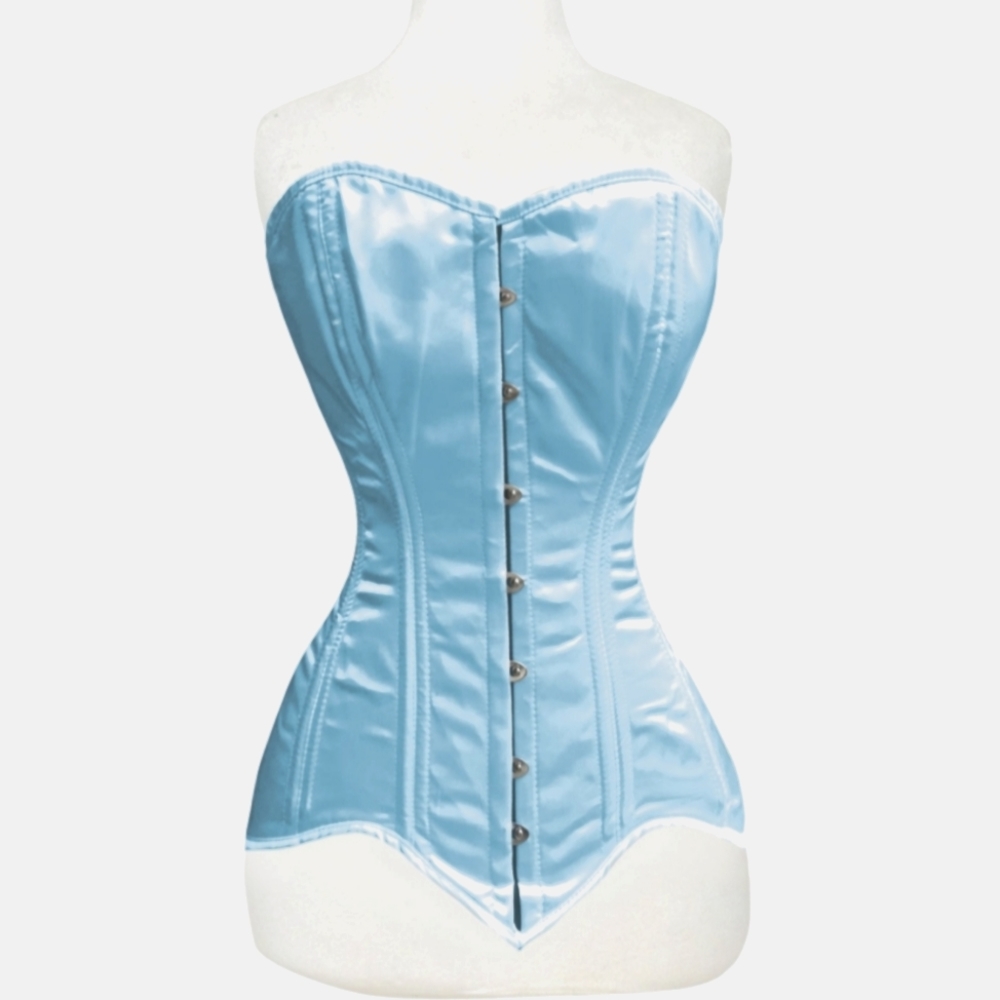 Heavy double steel. Blue satin overbust longline corset. XL(30")